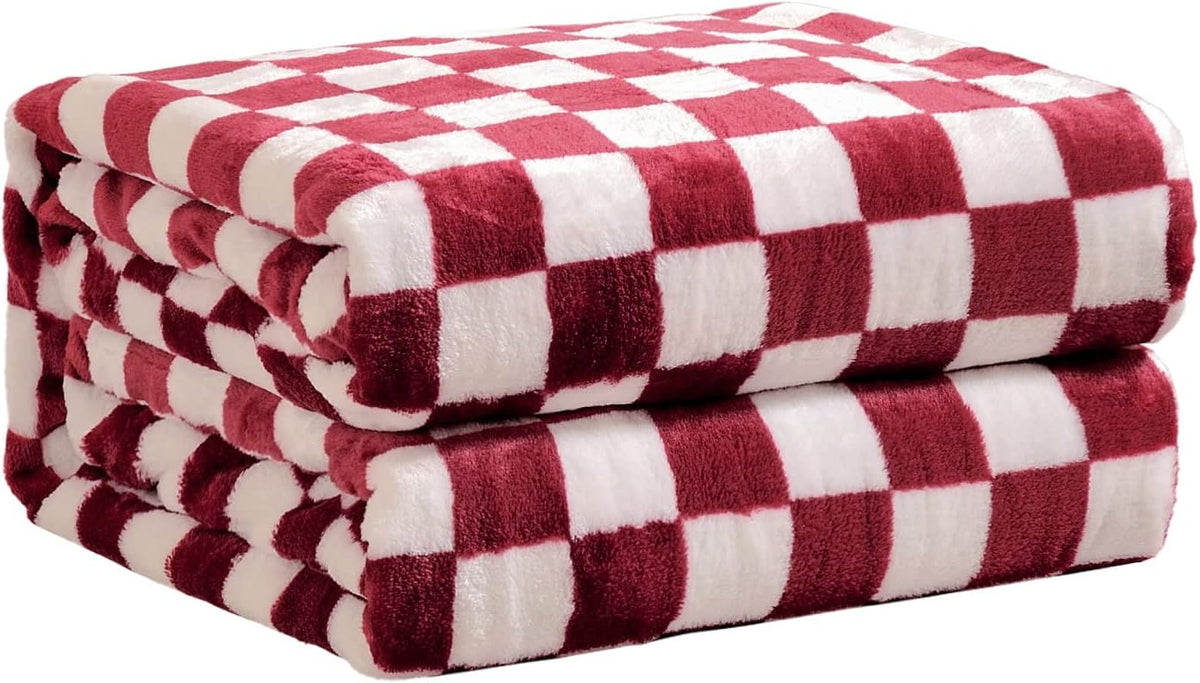 Checkered Flannel Fleece Throw Blanket King Size Soft Cozy