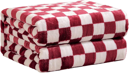 Checkered Flannel Fleece Throw Blanket King Size Soft Cozy