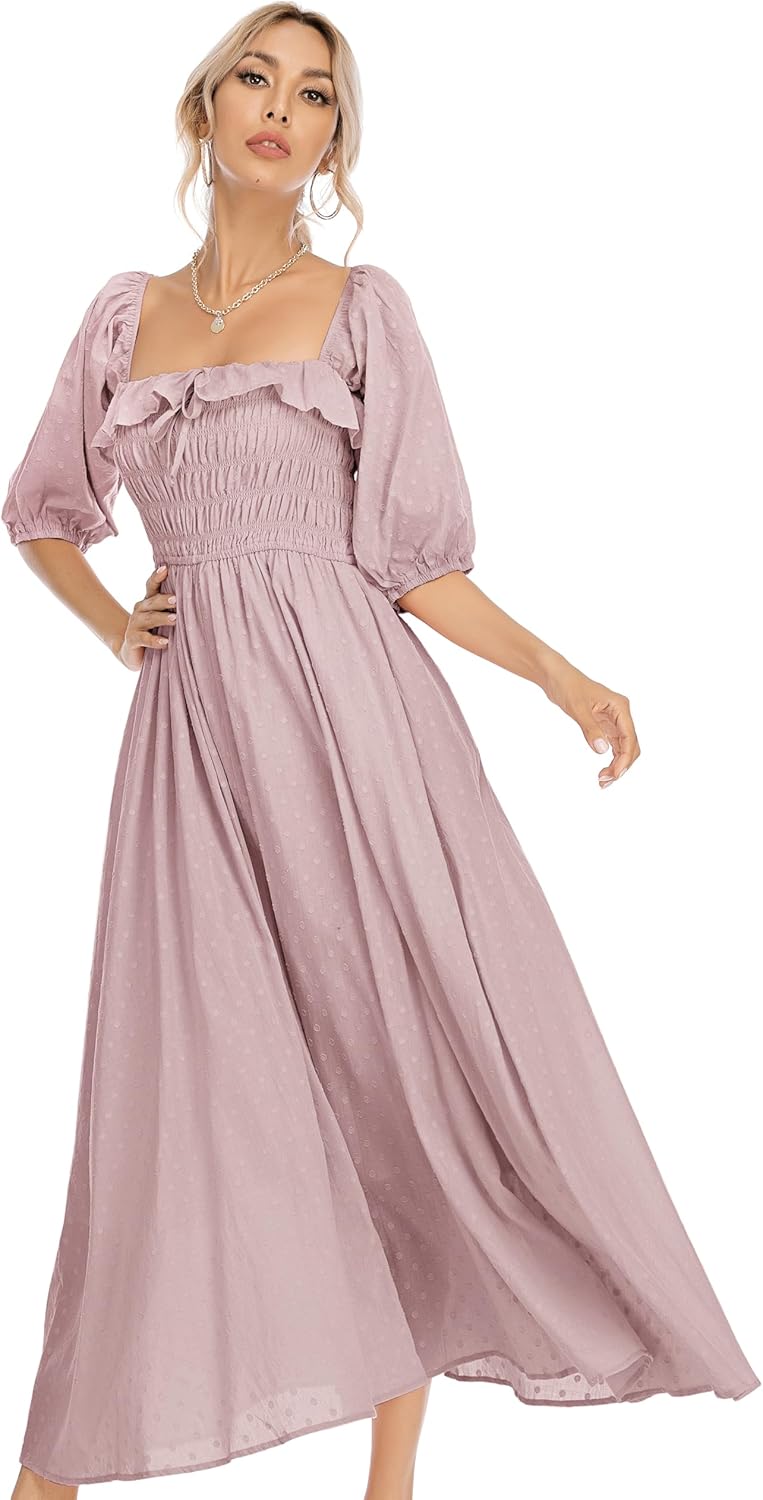 R.Vivimos Women Summer Half Sleeve Cotton Ruffled Dresses
