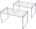 2Pack Tall Cabinet Shelf Organizer 16in White - Stackable Space Saver