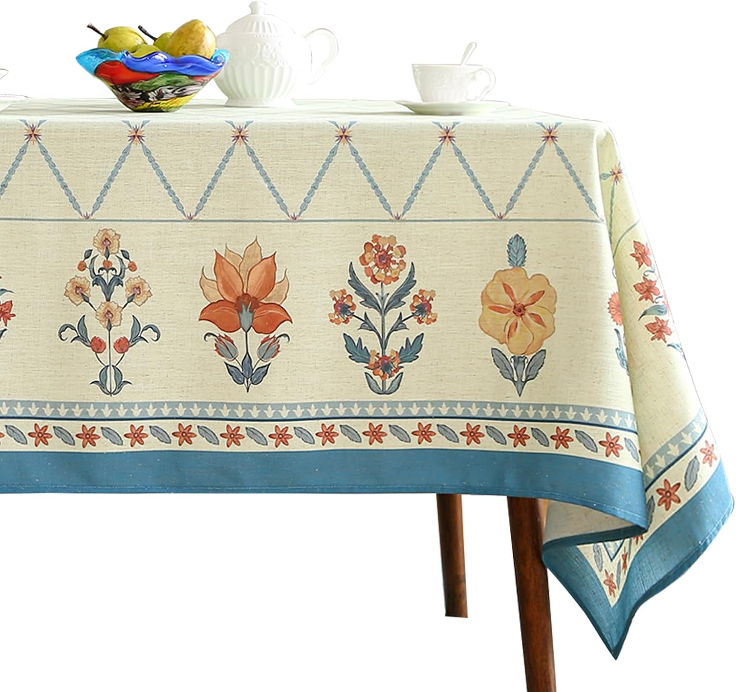 ISAENNE Designer Linen Floral Tablecloth for Elegant Dining
