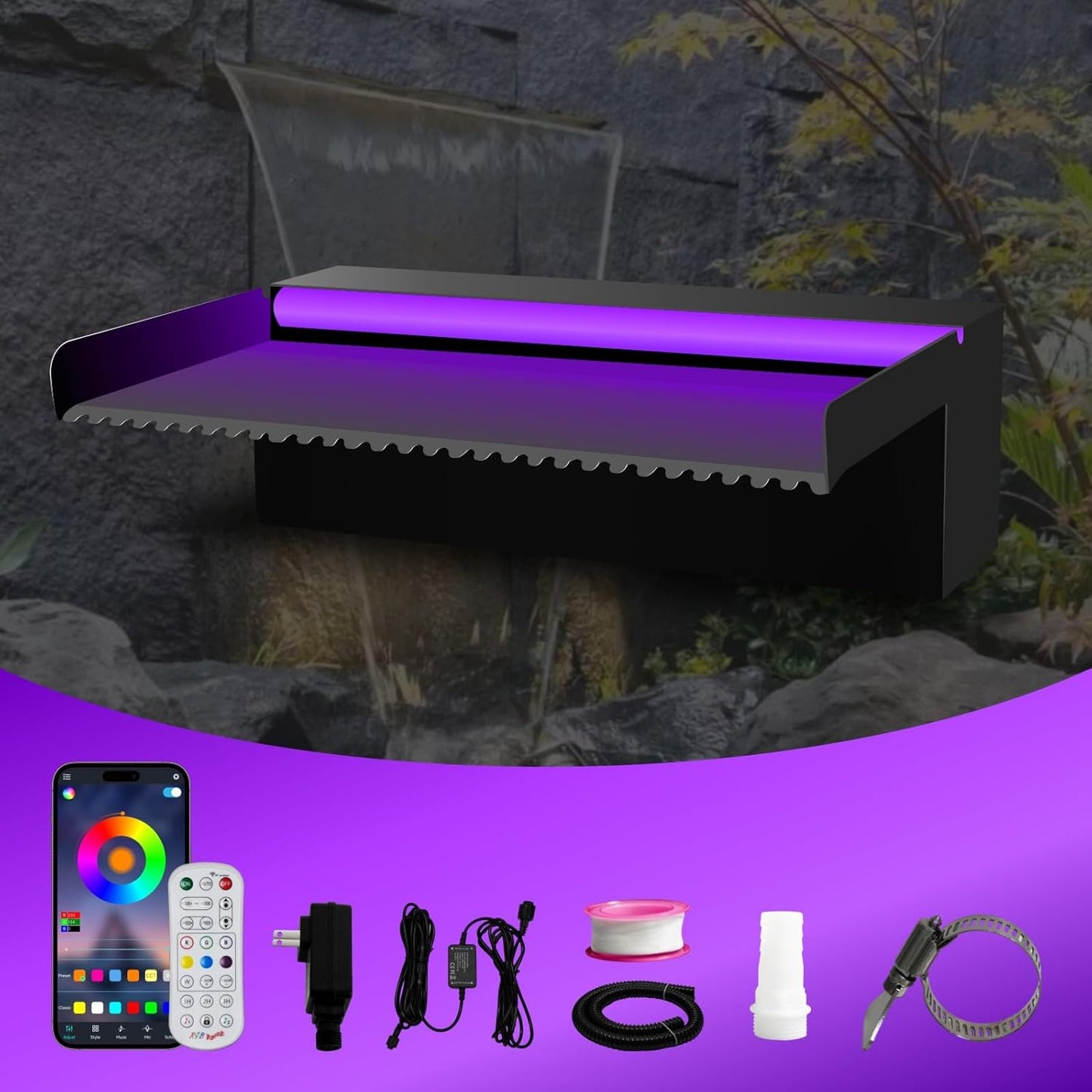 Pool Waterfall Spillway Stainless Steel Fountain with LED Lights
