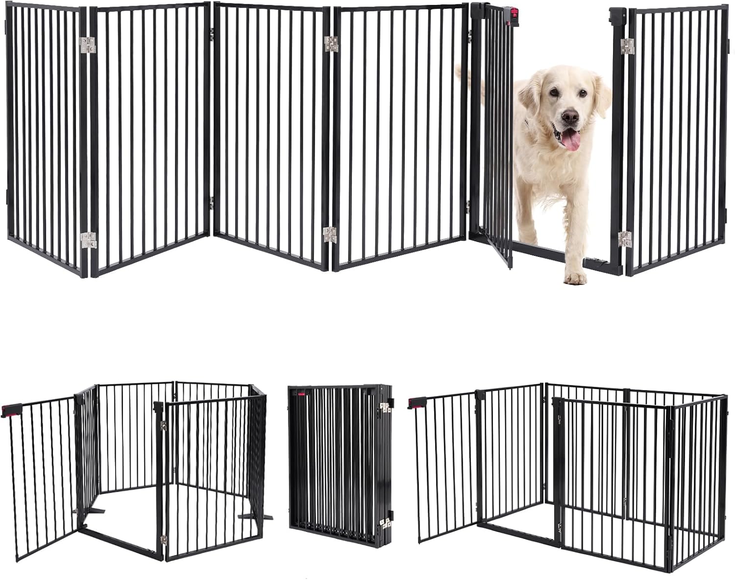 Metal Freestanding Dog Gates with Door for Indoor & Outdoor Use