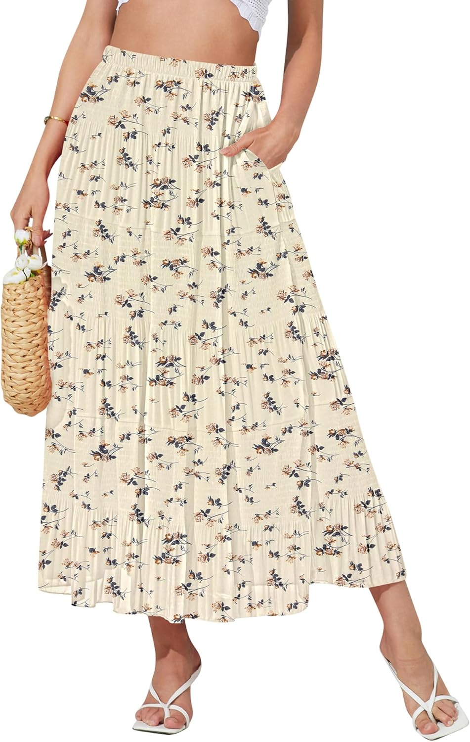 NASHALYLY Women's High Waisted Maxi Skirt with Pockets