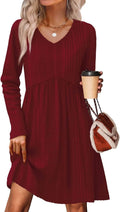 Women's OFEEFAN V Neck Long Sleeve Sweater Dress - Empire Waist