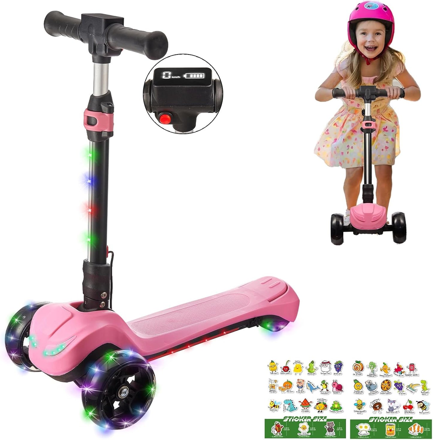 3 Wheel Electric Scooter for Kids with Colorful Lights and LCD