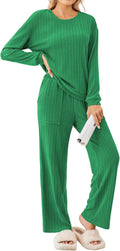Ekouaer Womens Ribbed Knit Pajama Set - Soft 2-Piece Lounge Women's