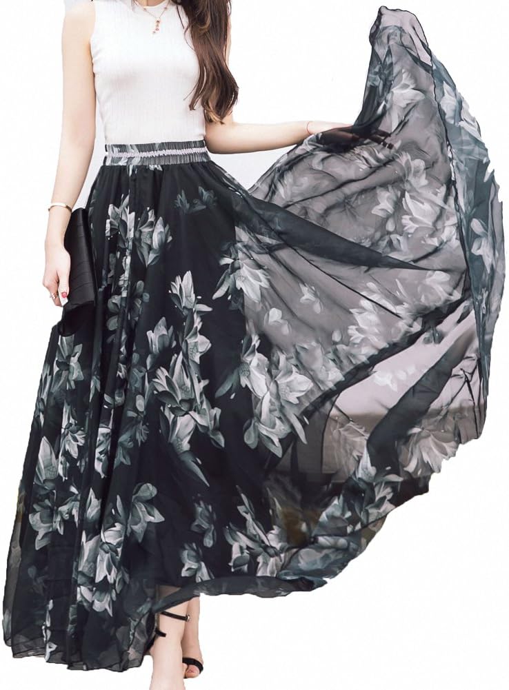 Afibi Women Full Length Chiffon Maxi Skirt for Beach Wear