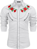 COOFANDY Men's Western Cowboy Shirt with Rose Embroidery