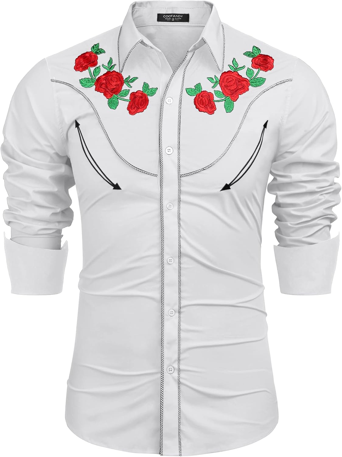 COOFANDY Men's Western Cowboy Shirt with Rose Embroidery