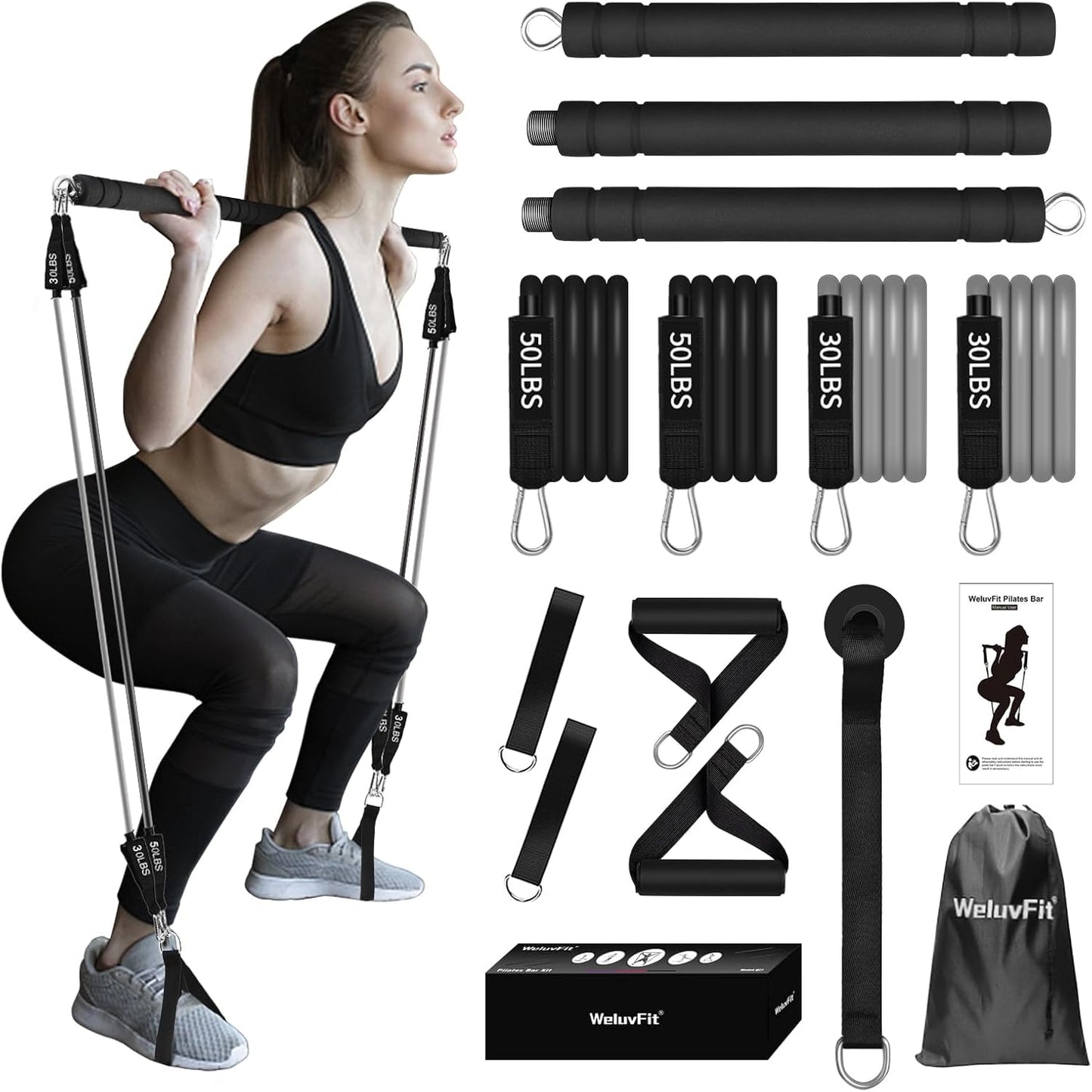 WeluvFit Pilates Bar Kit: Multifunctional Home Gym Equipment