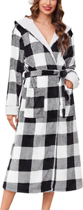 Ekouaer Womens Plush Robes Long Soft Jacquard Hooded Bathrobe - Cozy