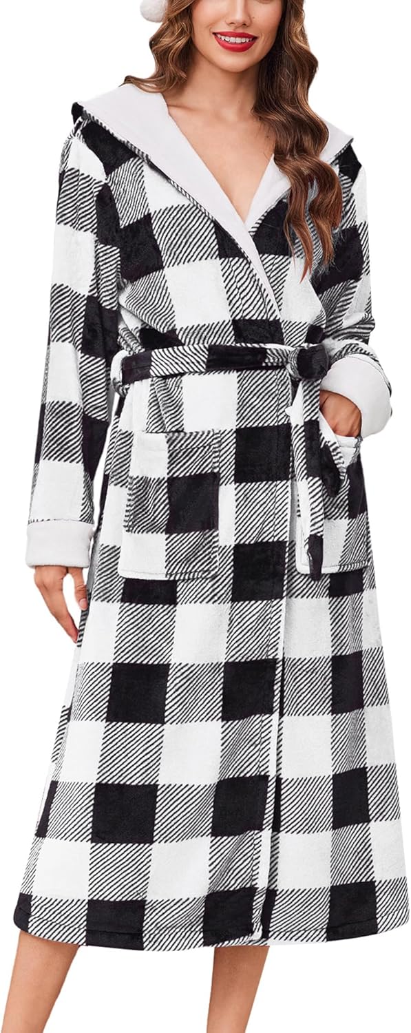 Ekouaer Womens Plush Robes Long Soft Jacquard Fluffy Bathrobe