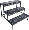 3 Tier Stair Style Metal Plant Stand - Large Black Display Shelf