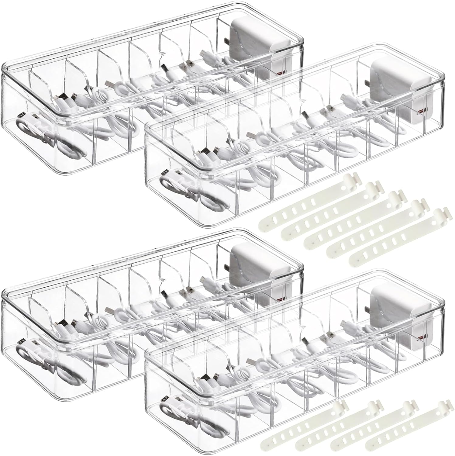 Clear Cable Organizer Box Set - Tidy Cords Easily!