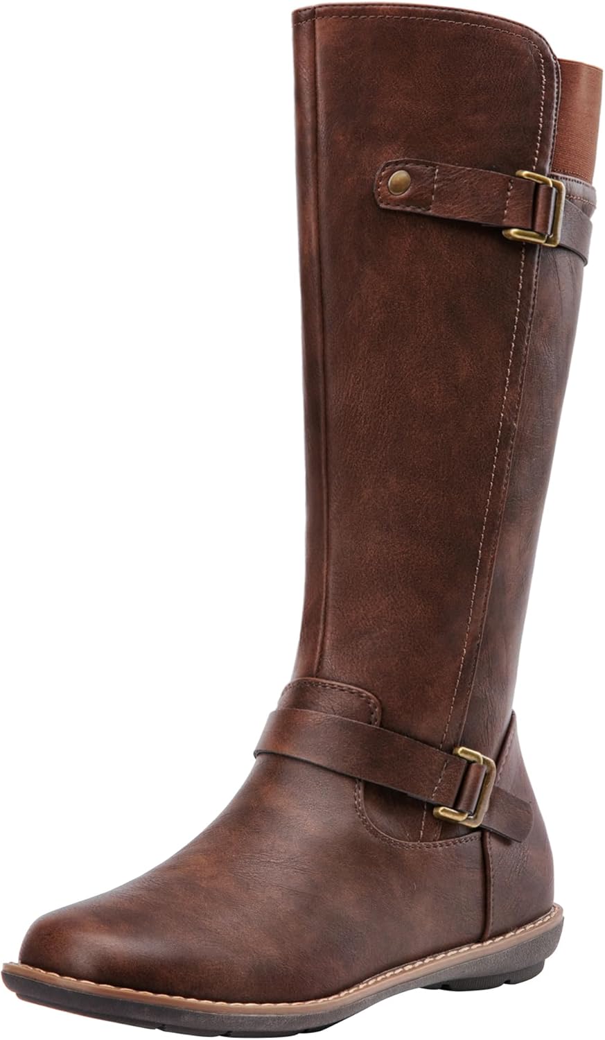 Jeossy Women's Knee High Boots with Buckle and Side Zipper