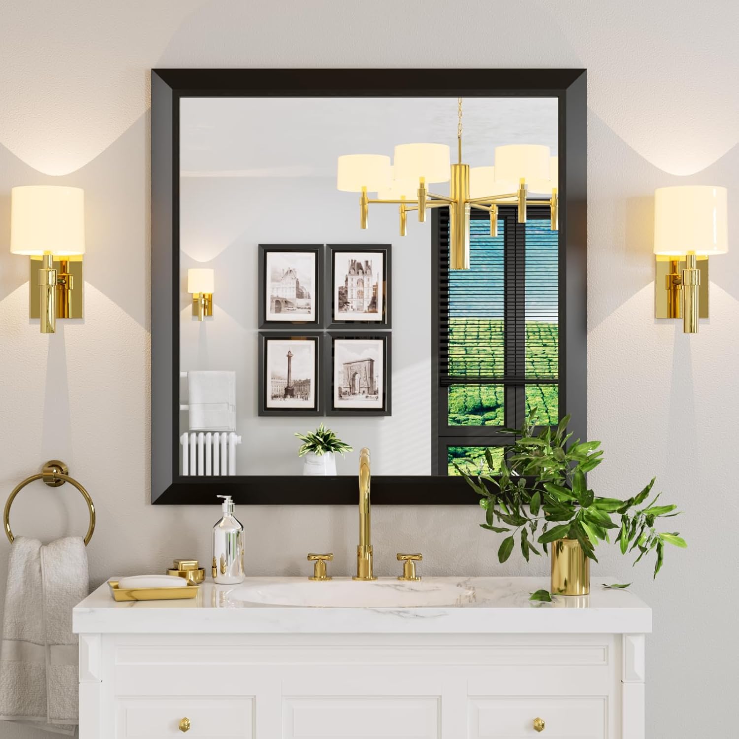 Amorho Black Bathroom Mirror - Elegant 36x36 Inch Design