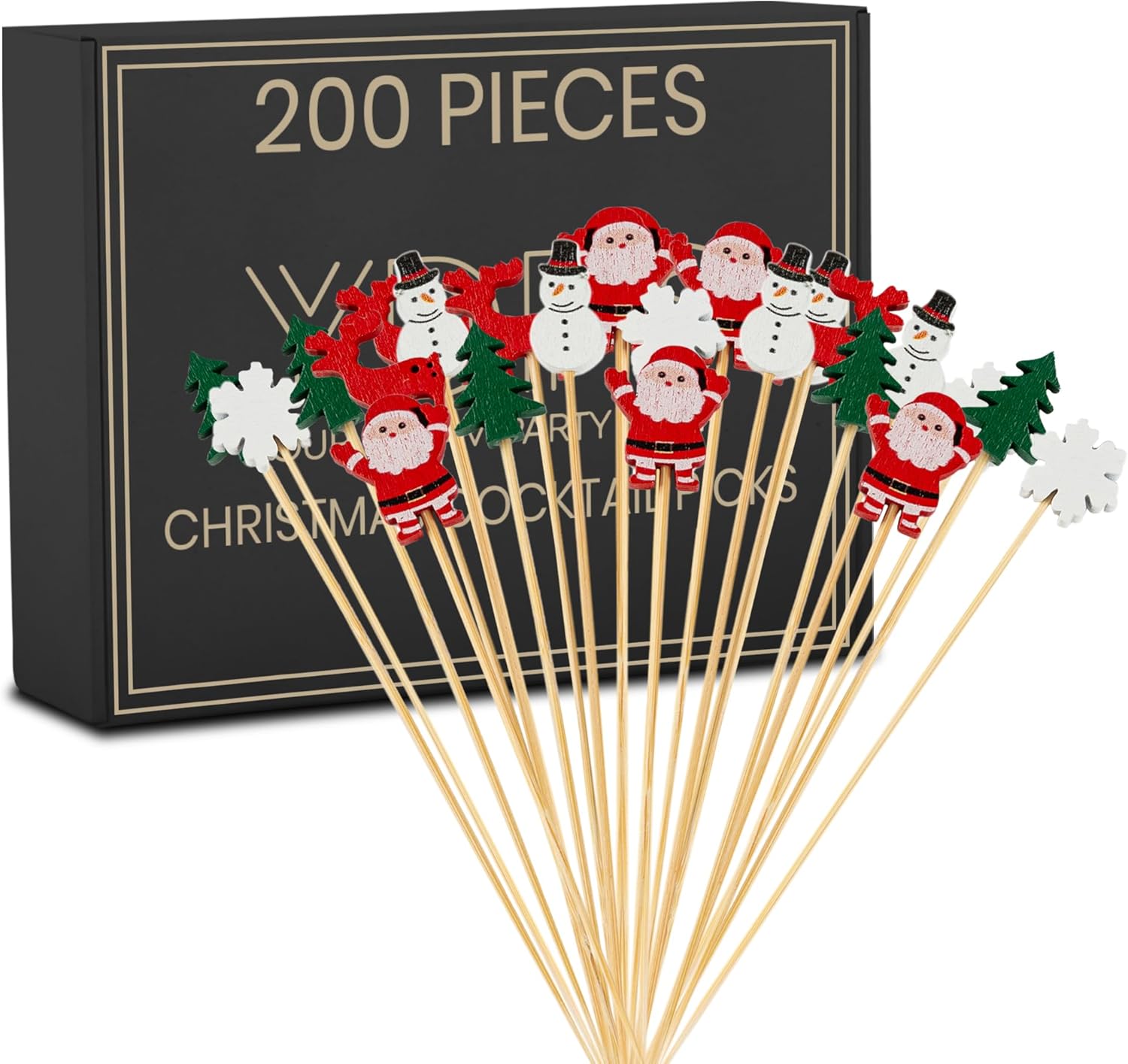 200 Christmas Cocktail Picks - Festive Bamboo Toothpicks!