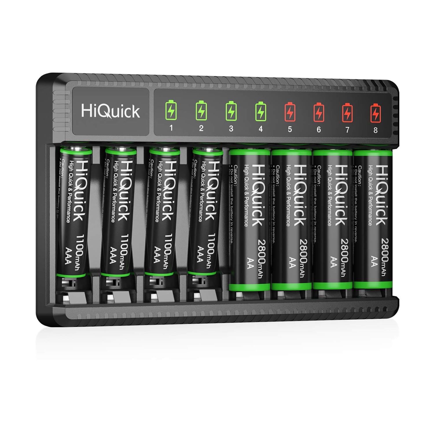HiQuick 8-Bay Smart Charger + Rechargeable Batteries: Fast Household Charging!