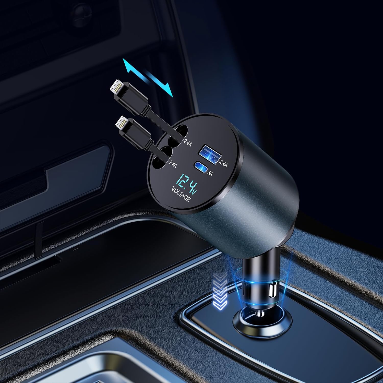 Fast Dual Cord Retractable Car Charger