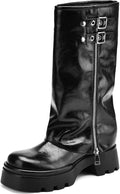 Women's Knee High Riding Boots Chunky Platform Low Heel - Rugged