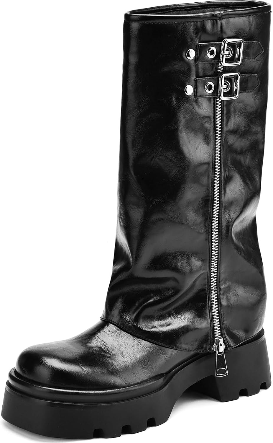 Women's Knee High Riding Boots with Chunky Platform and Low Heel