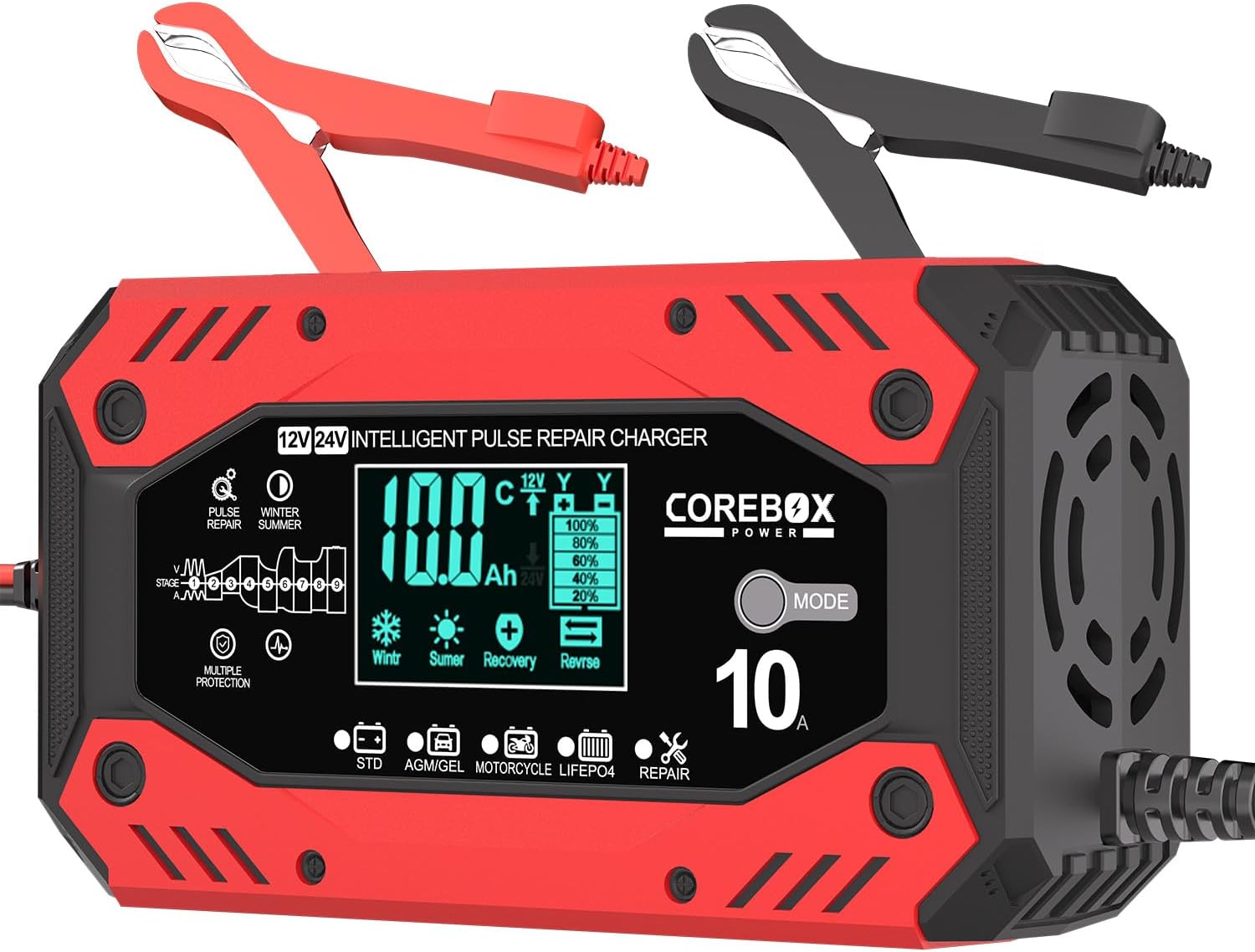 Smart Trickle Charger 10-Amp for 12V/24V Car and Truck Use