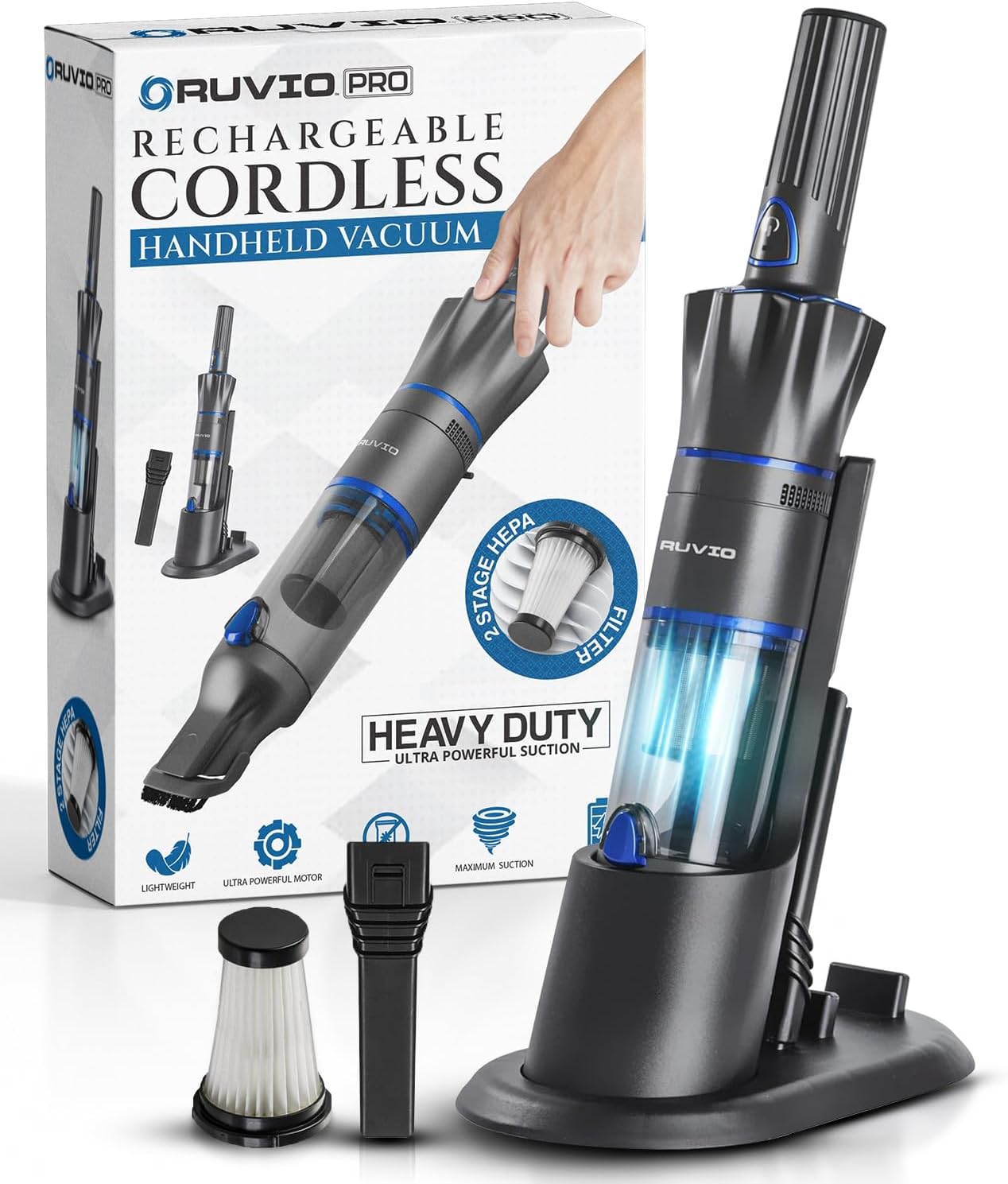 Powerful Cordless Handheld Vacuum: 2X HEPA Filtration