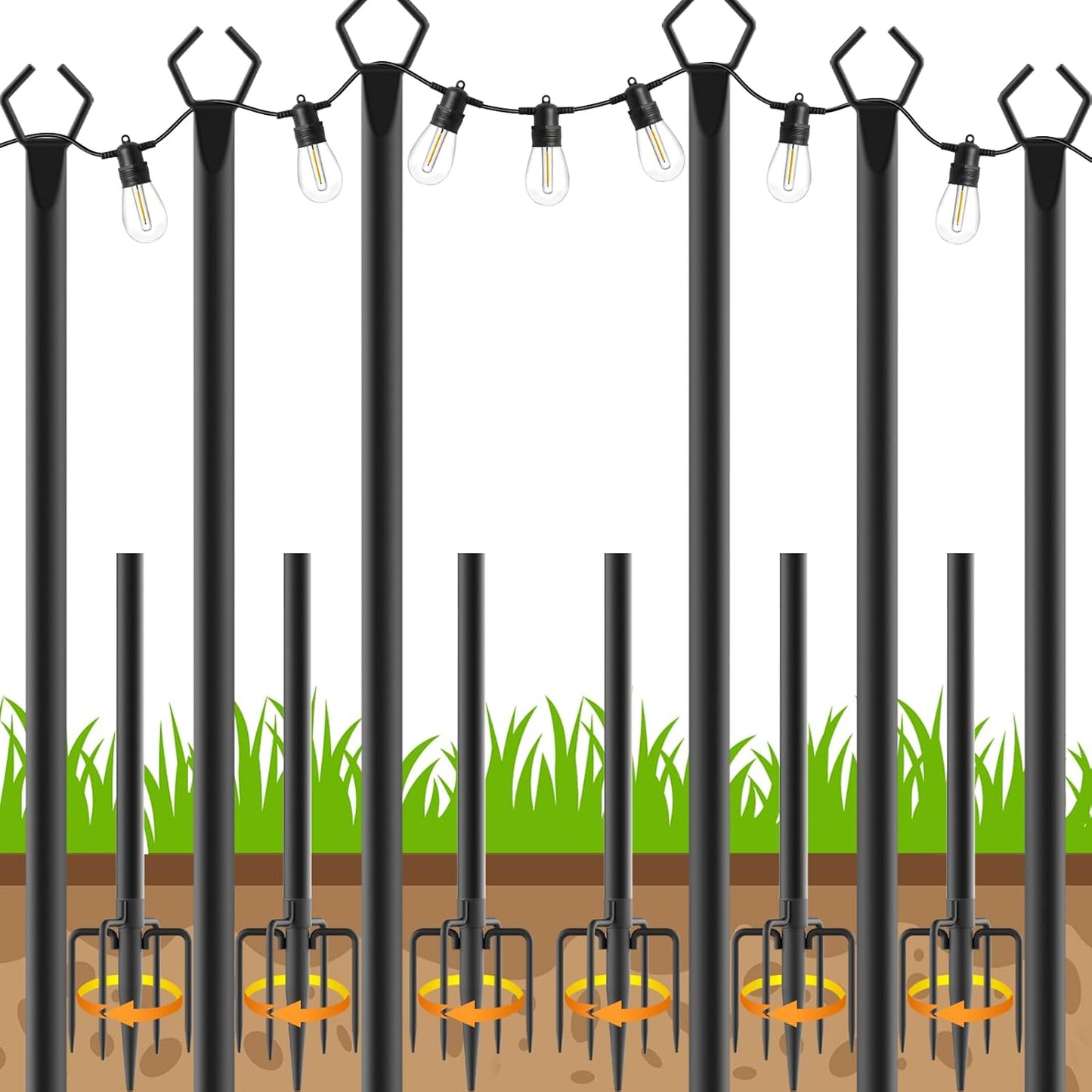 10Ft String Light Poles for Outdoor Use - Heavy Duty Metal
