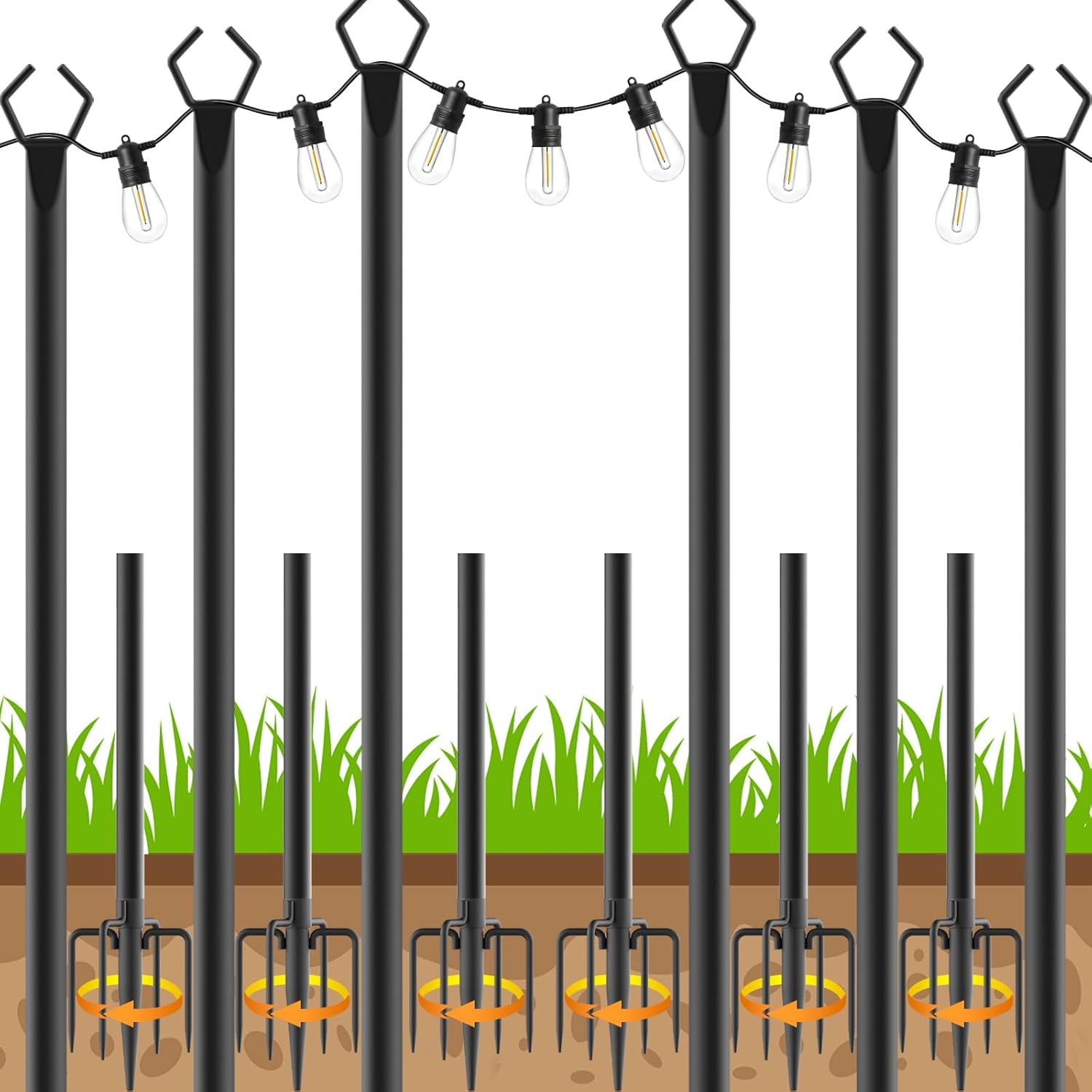 10Ft String Light Poles for Outdoor Use - Heavy Duty Metal