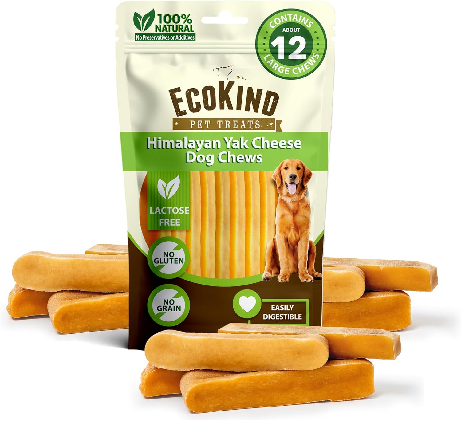 EcoKind Premium Gold Yak Cheese Dog Chews for Large Breeds