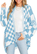 Womens Checkered Sweater Color Block Plaid Cardigan (Style HZNY)