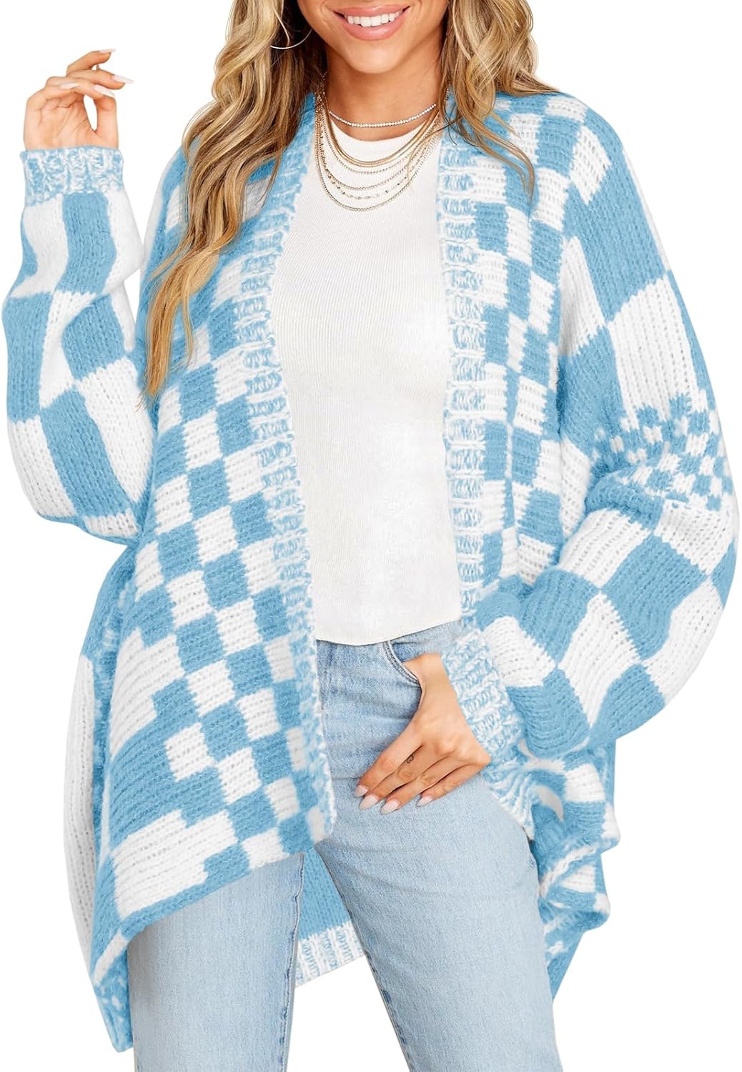 Stylish Womens Checkered Sweater Cardigans for Cozy Comfort