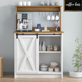 Farmhouse Coffee Bar with Hutch and Adjustable Shelves for Storage