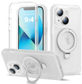 White Translucent Matte iPhone 14/13 Case with Magnetic Ring Stand