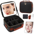 Travel Makeup Bag with LED Mirror - Rechargeable Cosmetic Train Case