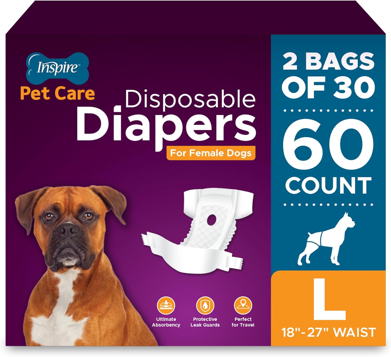 Inspire Pet Care Dog Diapers for Female Dogs - Large 60 Count