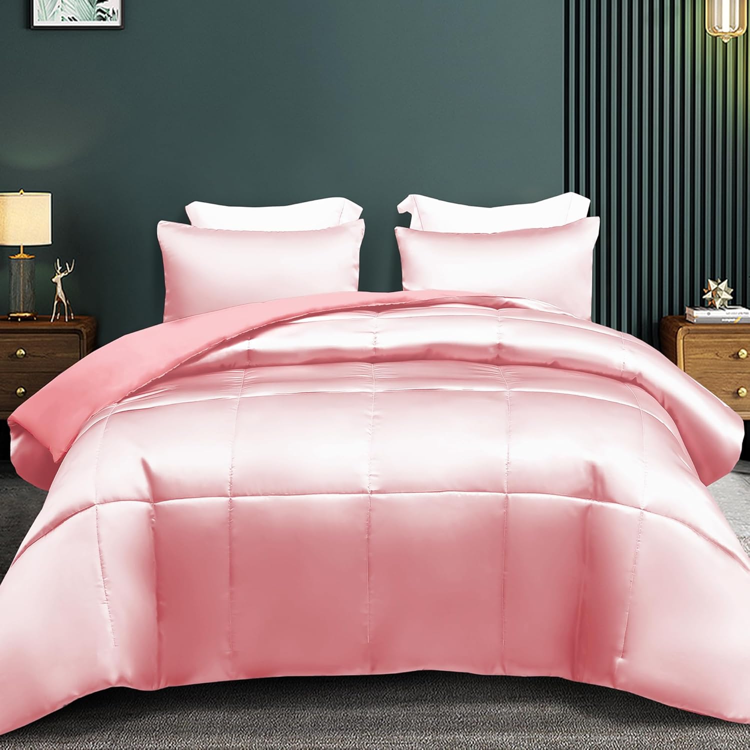 Luxurious Satin Comforter Set for Queen Size Bedding - Pink