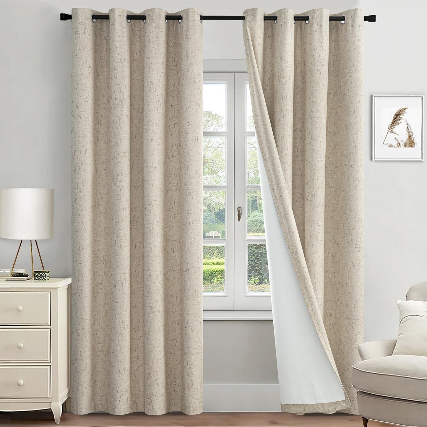 MIULEE Linen Textured Blackout Curtains for Bedroom 96 in Long