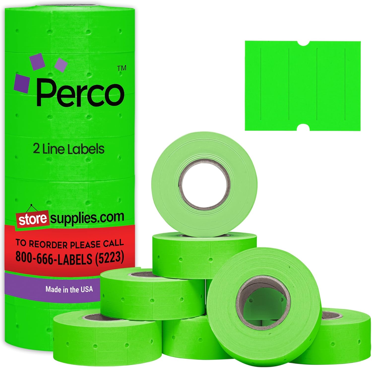 Perco 2 Line Fluorescent Green Labels for Price and Date Guns