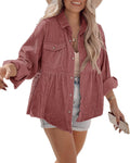 Corduroy Womens Button Down Tunic Shirt Dress - Comfortable Everyday