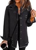 Women's Oversized Denim Jacket Casual Long Sleeve - Distressed Jean