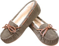 Women's Suede Moccasin Slippers with Faux Fur Lining - Cozy Bow