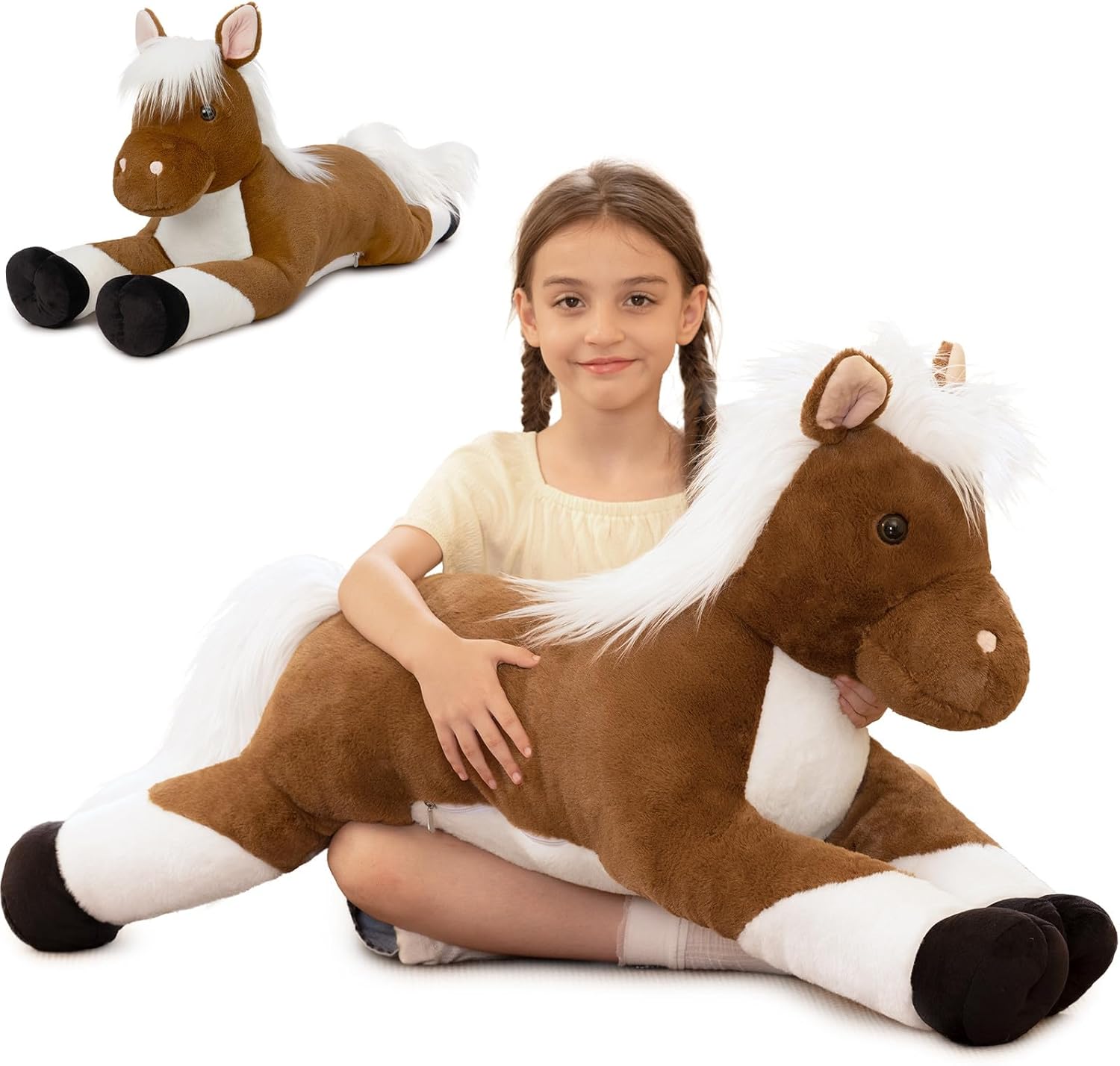 Large Horse Stuffed Animal Pillow for Kids - Realistic Plush Toy