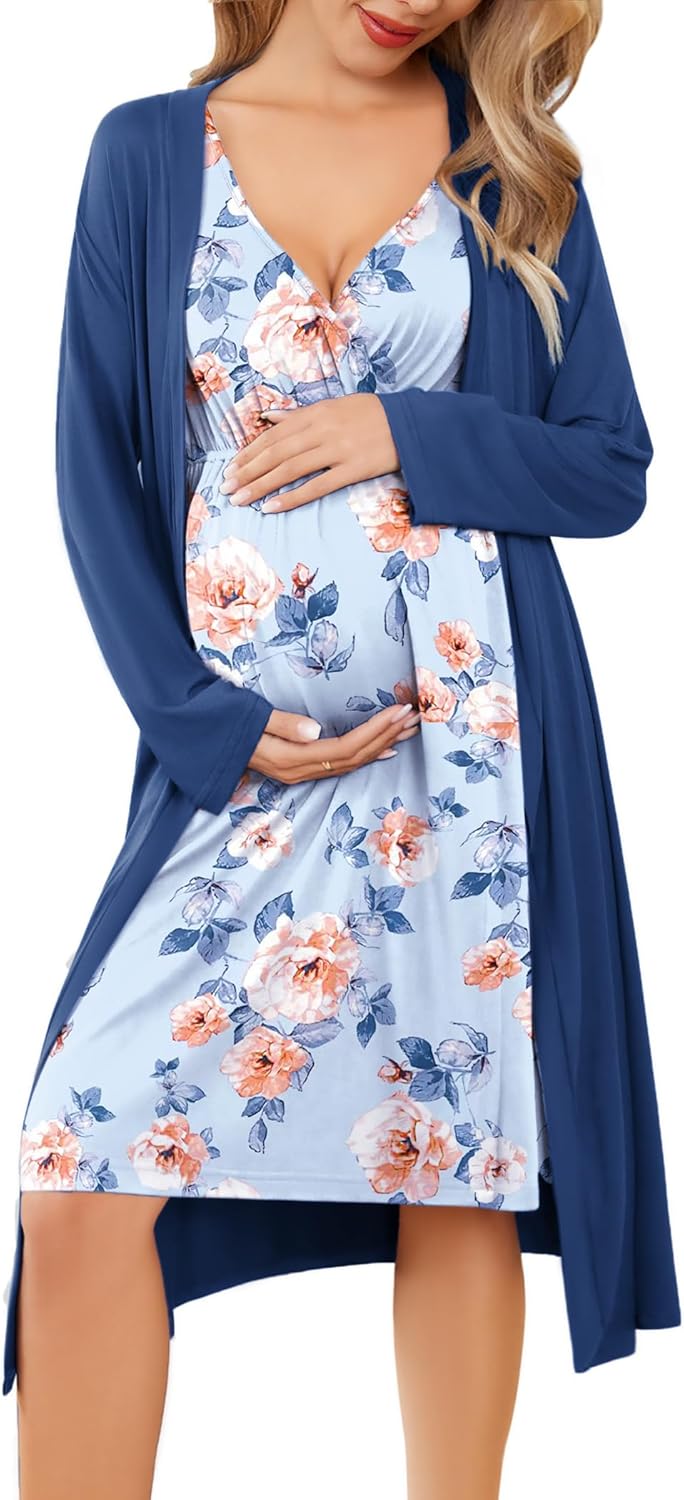 Ekouaer Maternity Nursing Gown and Robe Set for New Moms