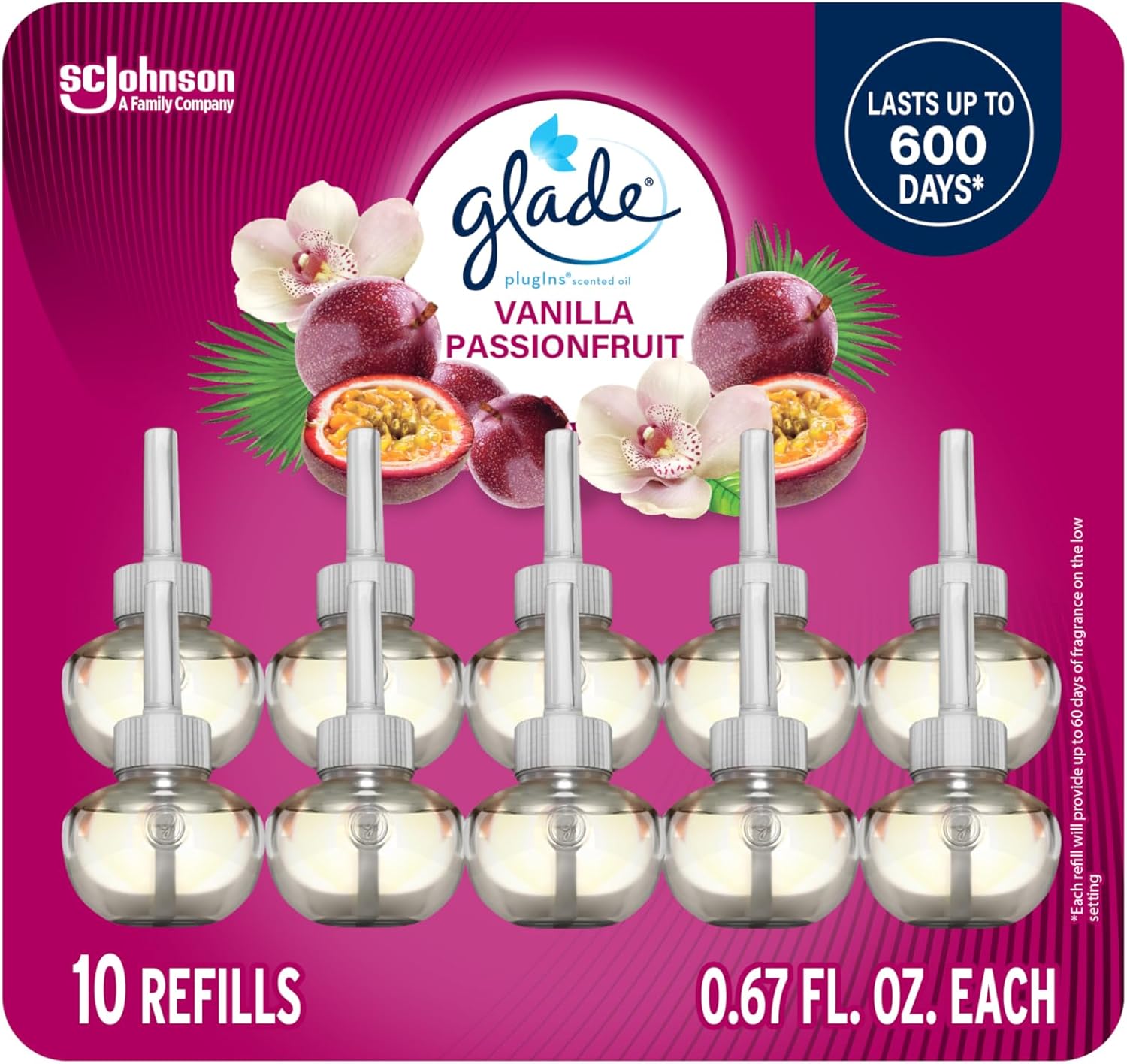 Glade PlugIns 10 Refills, Vanilla Passion Fruit Scent, Long-Lasting Freshness