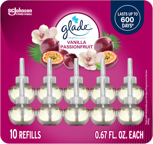 Glade PlugIns 10 Refills, Vanilla Passion Fruit Scent, Long-Lasting Freshness