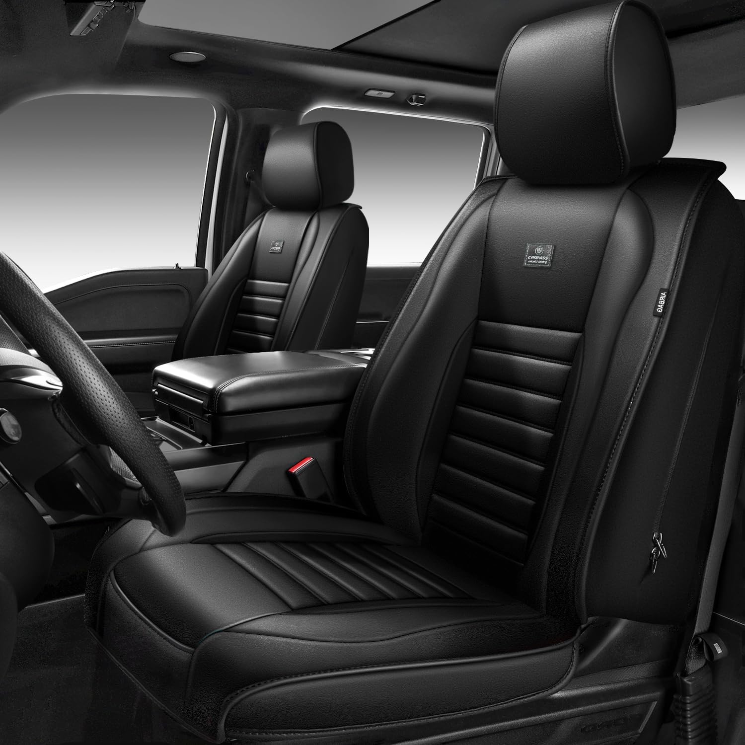 Luxury Nappa Leather Car Seat Covers for Front Seats, Black