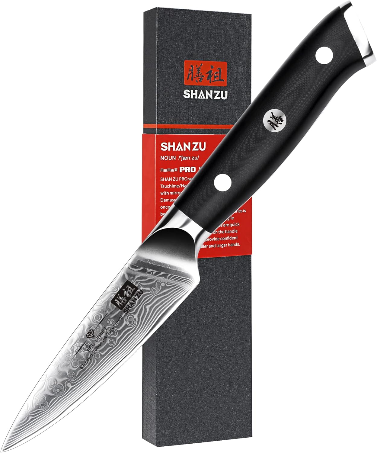 SHAN ZU 4 Inch Paring Knife - Japanese Steel Damascus Kitchen Knife