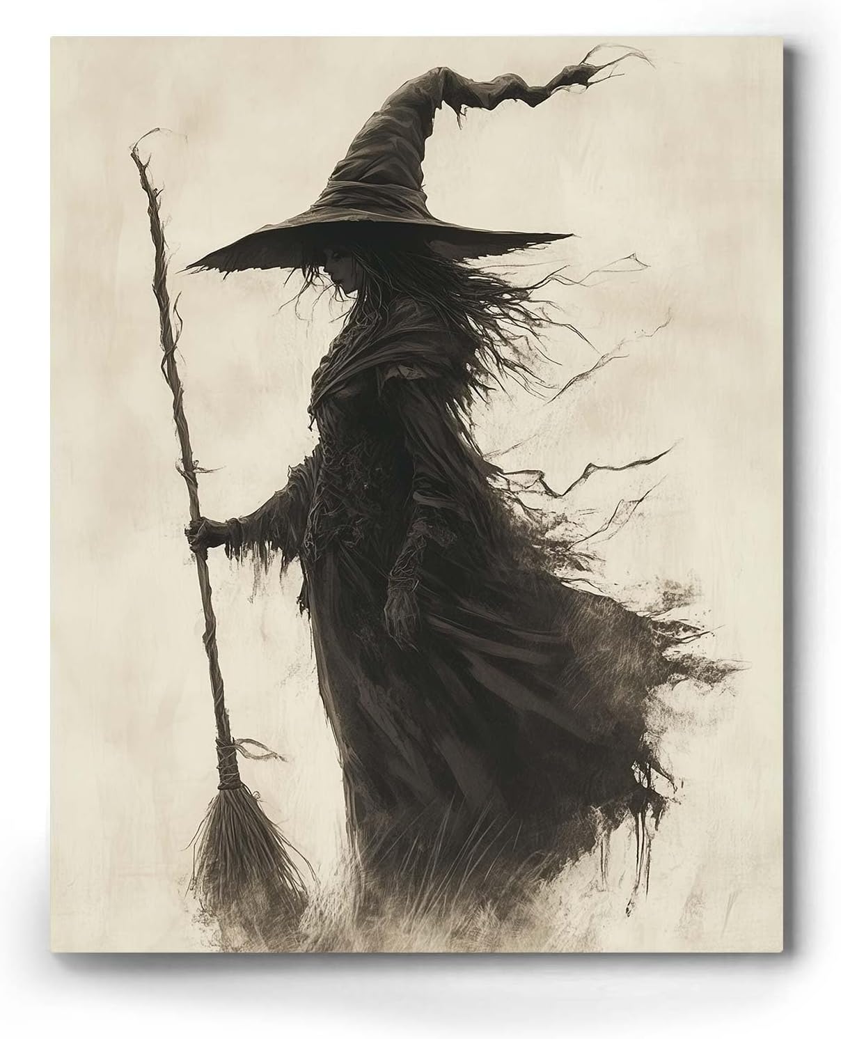Witch in The Forest Canvas Wall Art for Halloween Decor